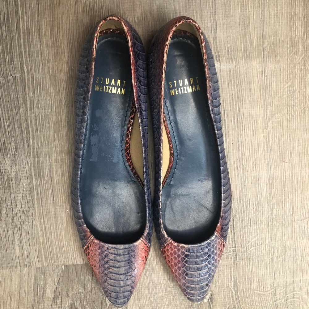 Stuart Weitzman Python Leather Pointed Toe Flats